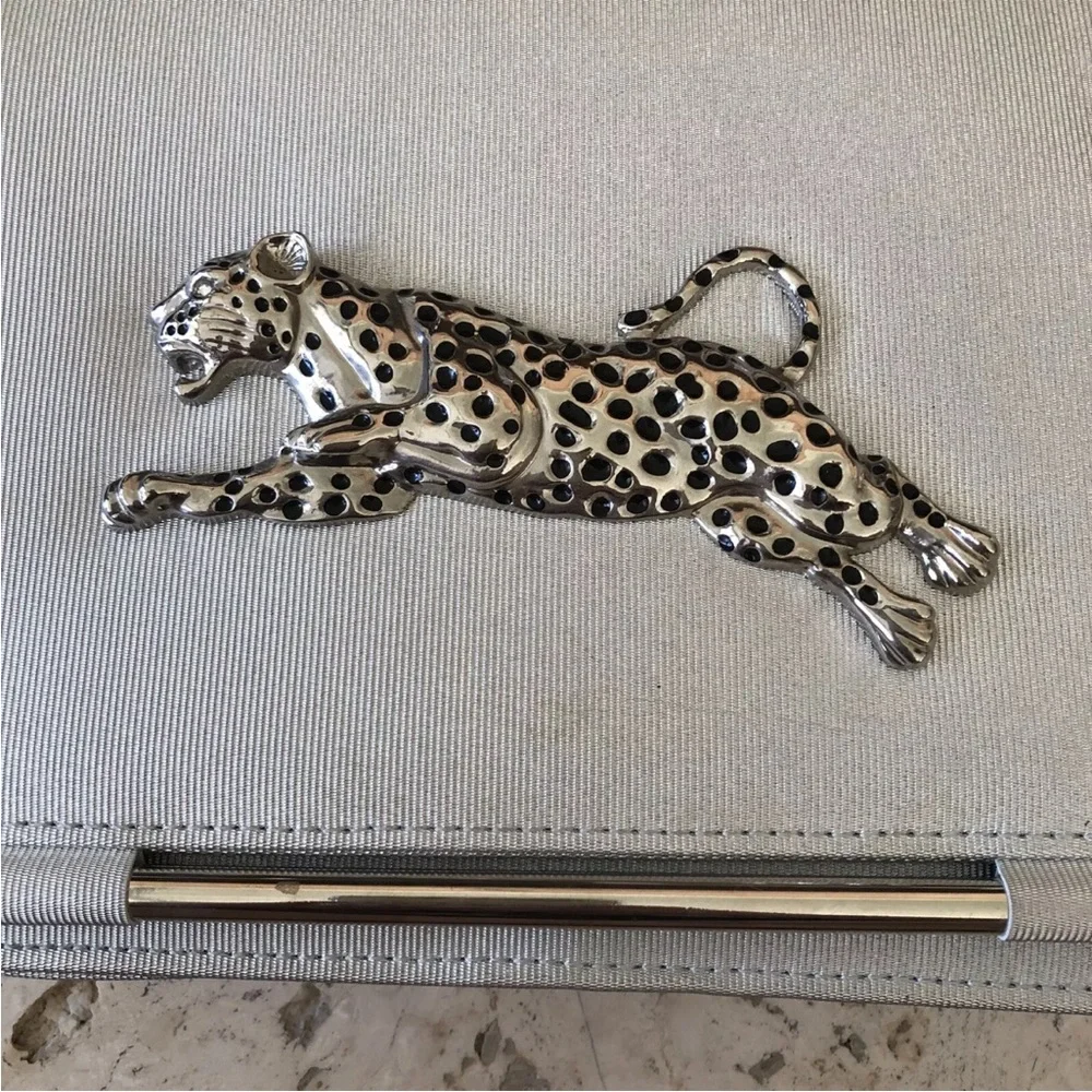 Nima Metal Cheetah Bag Silver Metallic Black Purse Cross Body Vintage 80s